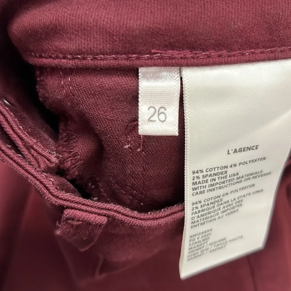 L’Agence Burgundy Margot High rise Garnet Jeans size 26 NWOT